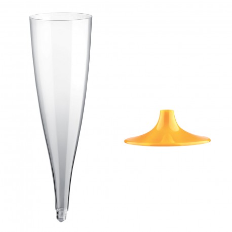Plastová sklenice na šampaňské s odnímatelnou stopkou Easy Flutes, oranžová stopka - GoldPLast