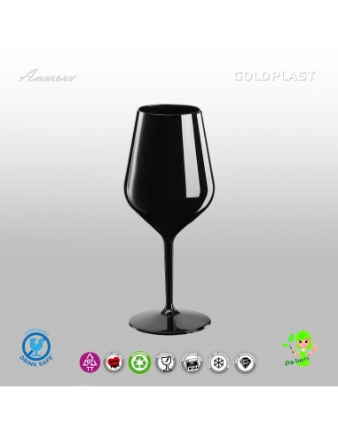 Plastová nerozbitná sklenice na víno, cocktail 470ml, černá