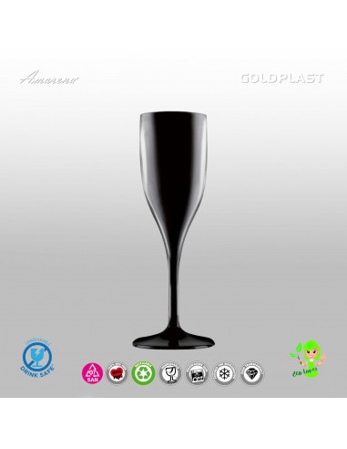 Nerozbitné plastové sklenice Flute 150ml na sekt, prosecco, černé