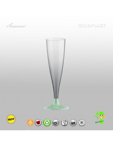 Nerozbitné plastové sklenice Flute na prosecco, 130ml, zelená stopka