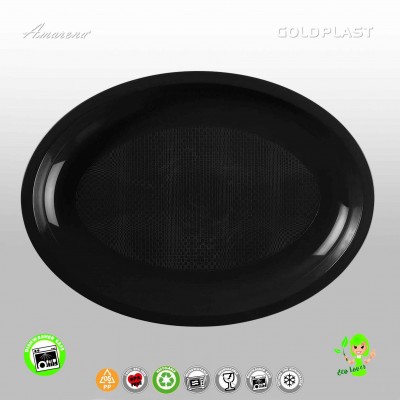 Plastový talíř oválný, velký 315mm, Gold Plast, černý