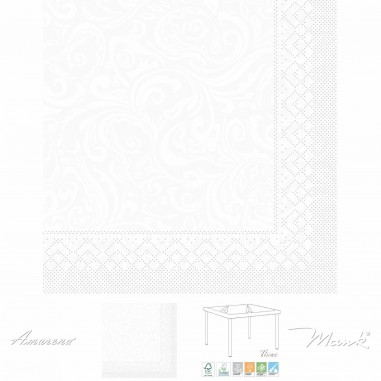 Slavnostní ubrousky papírové bílé Lias,3-vrstvé,40x40cm, Mank