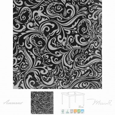 Slavnostní ubrousky papírové černo-stříbrné Lias,3-vrstvé,40x40cm, Mank