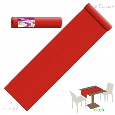 Šerpa na stůl z netkané textilie, jednobarevná červená Rosso, 40cm x 24m, Pack Service