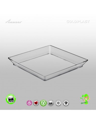Plastový Finger food mini podnos MEDIUM PLATE, transparentní - 130mm, Gold Plast