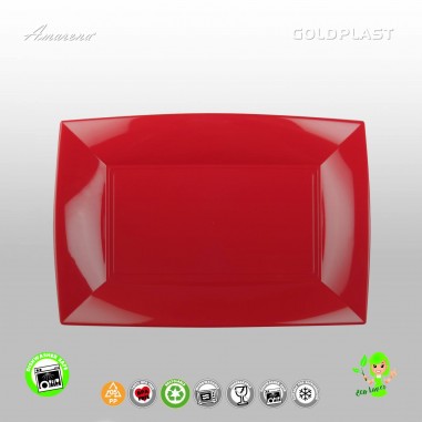 Plastový talíř obdélník 345x230mm, červený, nerozbitný, Gold Plast