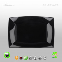Plastový talíř obdélník 345x230mm, černý, nerozbitný, Gold Plast