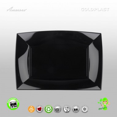 Plastový talíř obdélník 345x230mm, černý, nerozbitný, Gold Plast