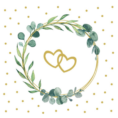 Romantické svatební ubrousky Eukalyptus srdíčko, 40x40cm, netkaná textilie