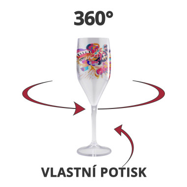Nerozbitné plastové sklenice na sekt, prosecco s vlastním potiskem,150ml